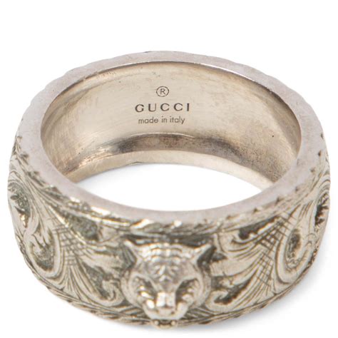 gucci sterling silver feline head carved ring